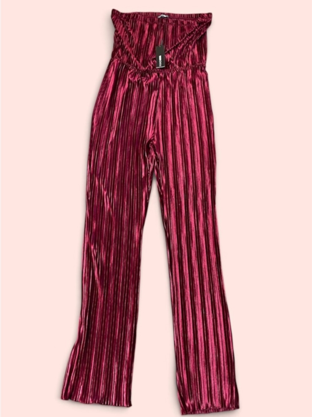 Fashion Nova Pleated Velvet Wide-Leg Jumpsuit - Burgundy